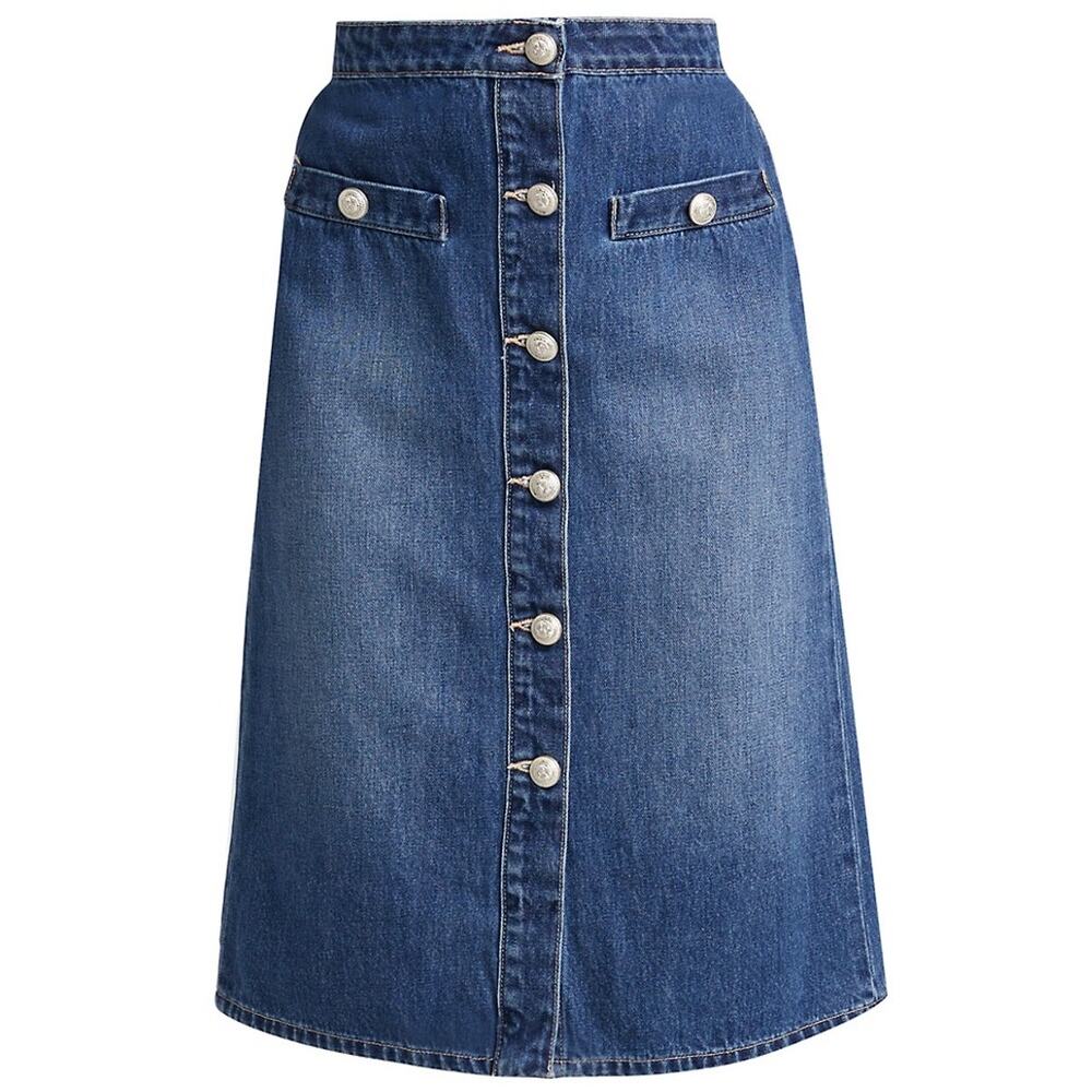 L'Agence Classic Blue Landry Button-Front Midi Skirt Size 29